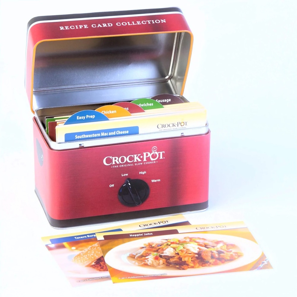 Crock Pot Slow Cooker Recipe Card Red Collection Tin with 76 Recipe Cards